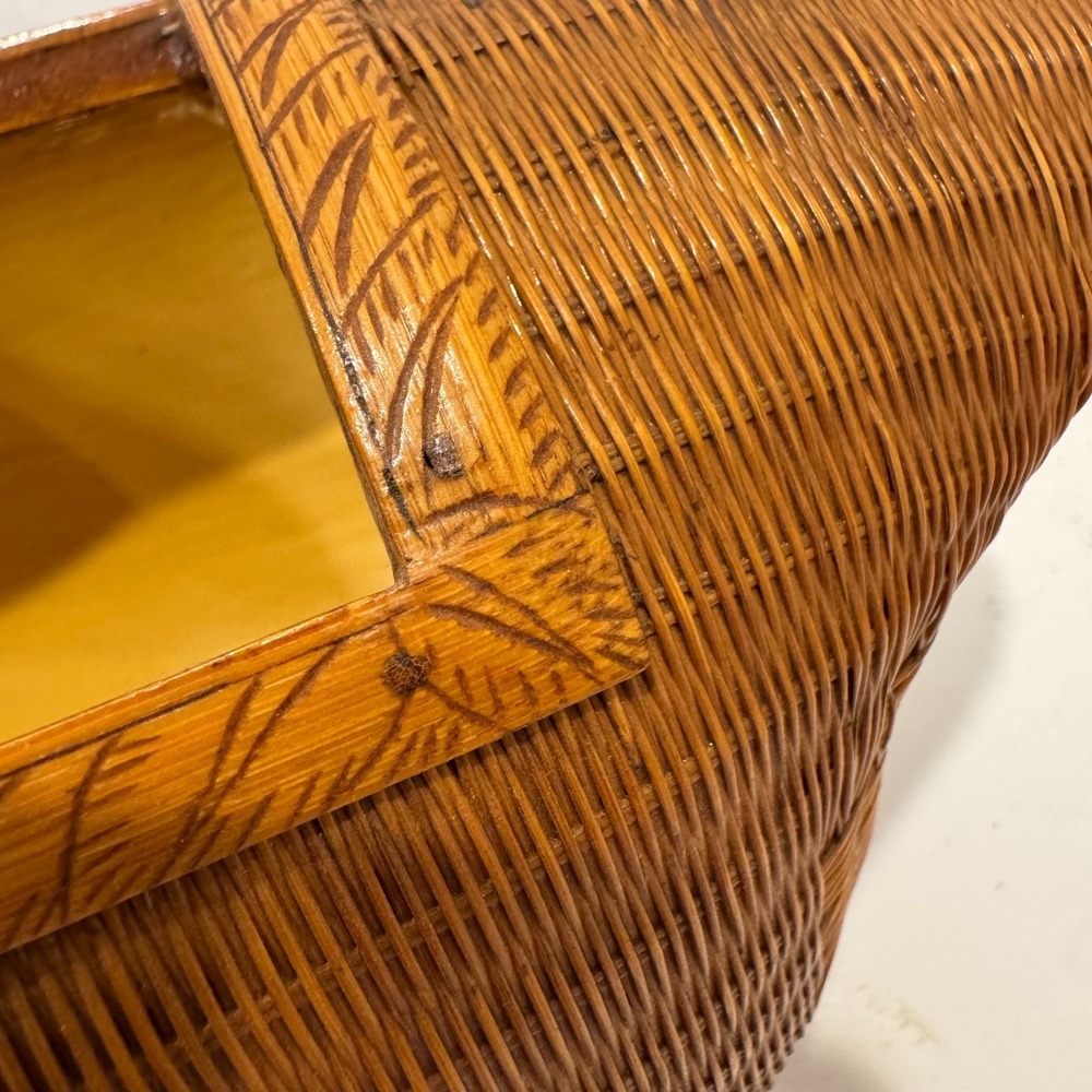 Mid Century SHANGHAI HANDICRAFTS WICKER & CARVED WOOD BASKETRY Basket BOX DUCK - Picture 10 of 16